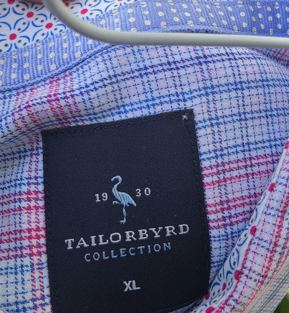 TailorByrd Collection Mens XL Short Sleeve Plaid Button Up Shirt Blue Pink Check